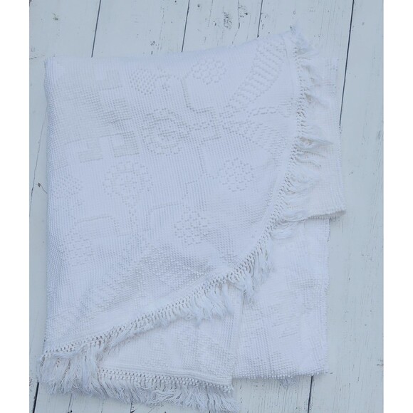 Bates Of Maine Bedspread Matelasse Blanket Full Queen Vintage White 100% Cotton - Picture 4 of 9